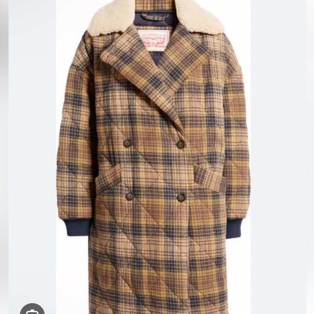 Levi’s Quilted Plaid Double Breasted Fleece Jacket with Cream Collar L - Picture 9 of 15